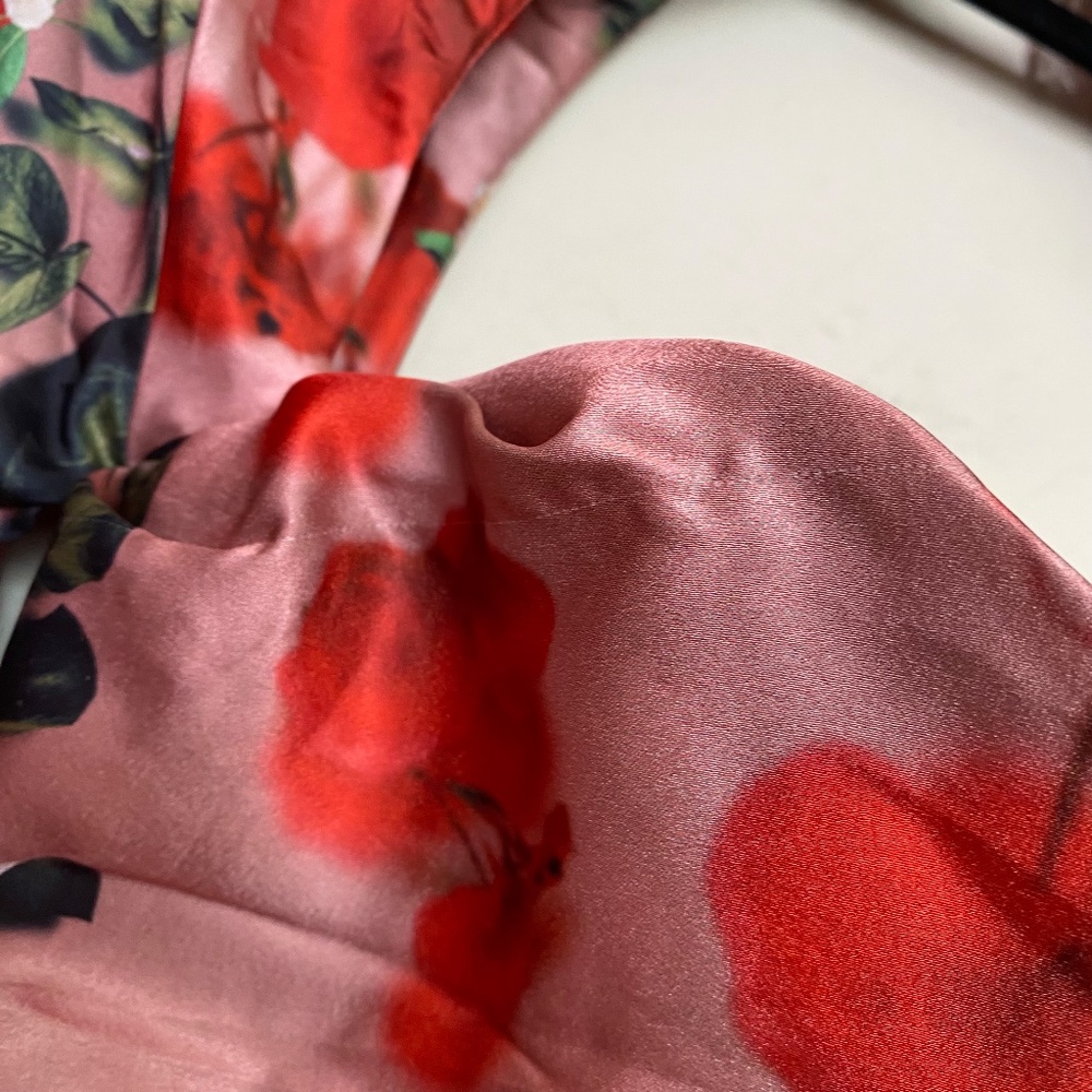 House of CB ‘Toira’ Satin Rose Print draped corset mini dress NWOT size L - Picture 11 of 15